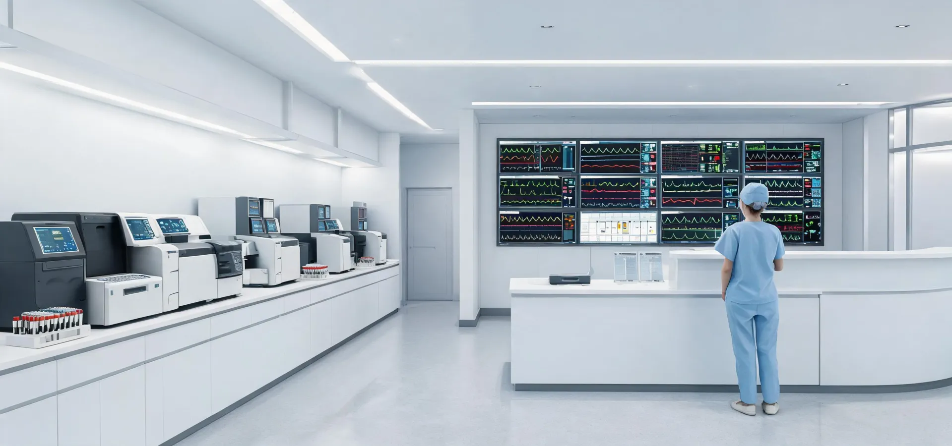 Hospital laboratory hematology analyzers and bedside monitoring workstation
